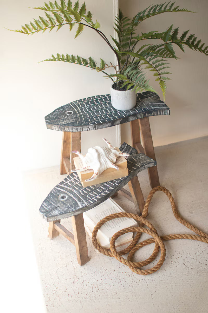 Set of 2 Wooden Fish Stools