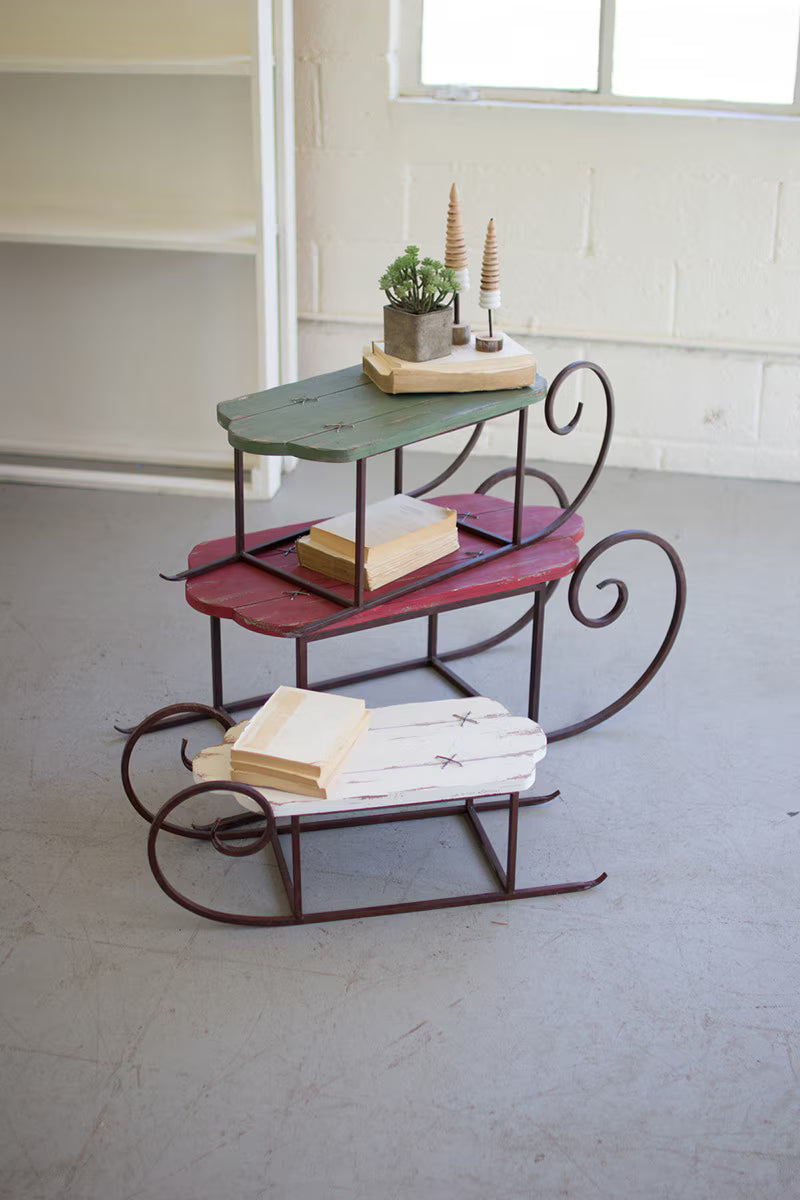 Set of 3 Painted Wood and Metal Sleighs