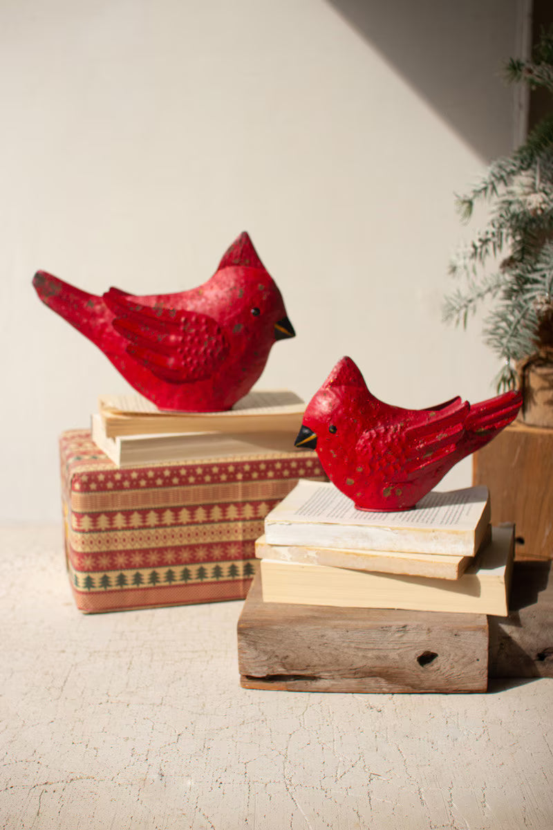 Set of 2 Painted Metal Cardinals