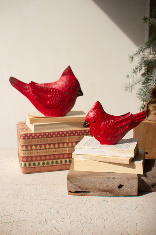 Set of 2 Painted Metal Cardinals