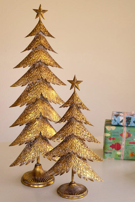 Set of 2 Antique Gold Christmas Trees