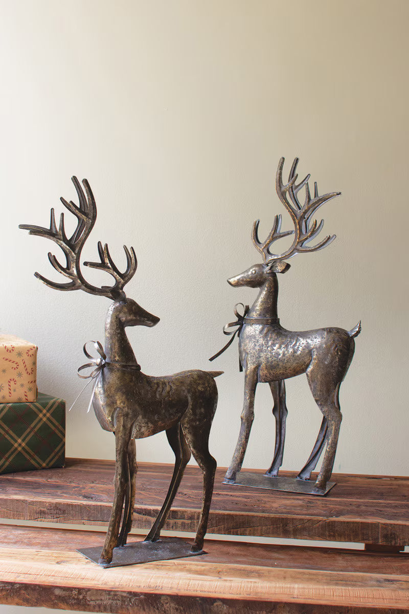 Set of 2 Rustic Metal Reindeer