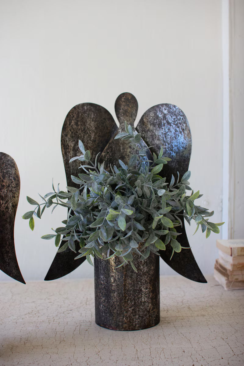 Set of 2 Rustic Metal Angel Candle Holders