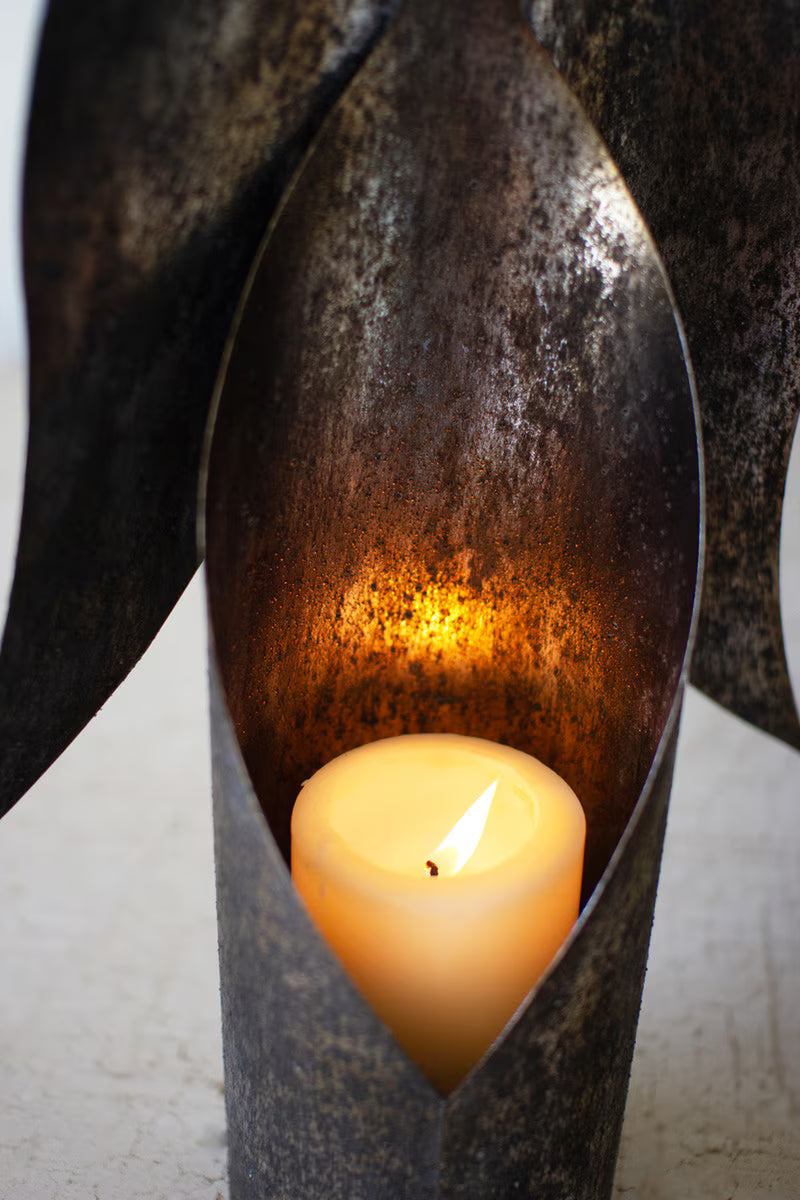 Set of 2 Rustic Metal Angel Candle Holders