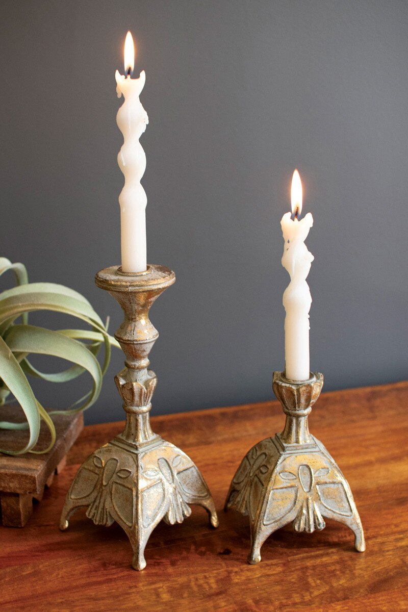 Set of 2 Resin Antique Brass Taper Candle Stands