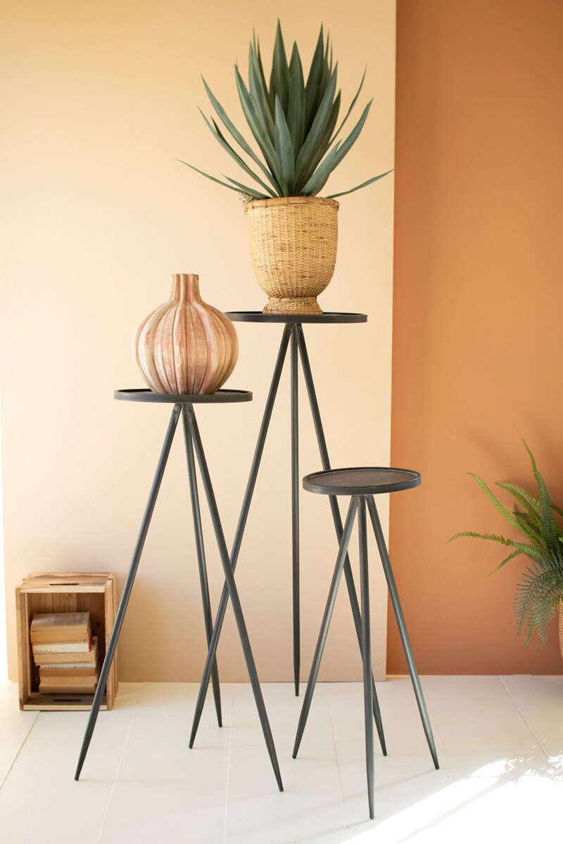 Set of 3 Tall Painted Metal Display Stands