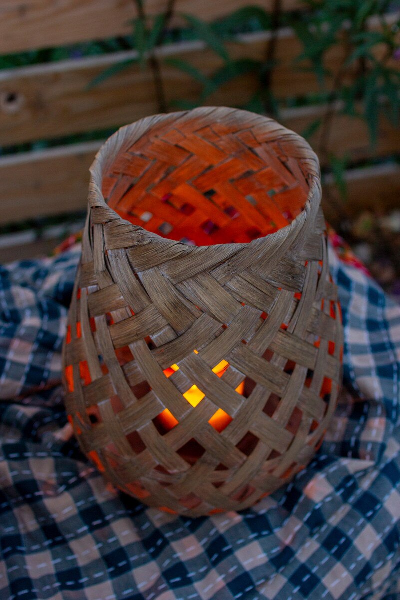 Set of 3 Woven Basket Lanterns with Glass Inserts