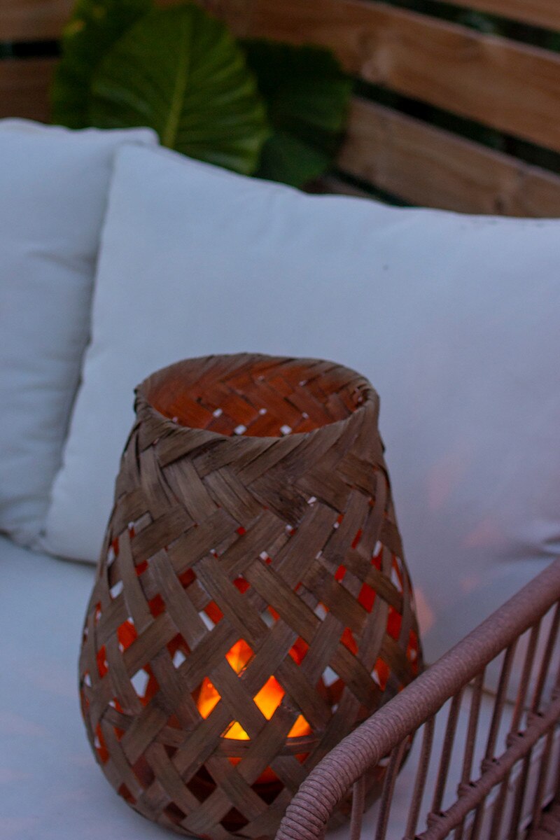 Set of 3 Woven Basket Lanterns with Glass Inserts