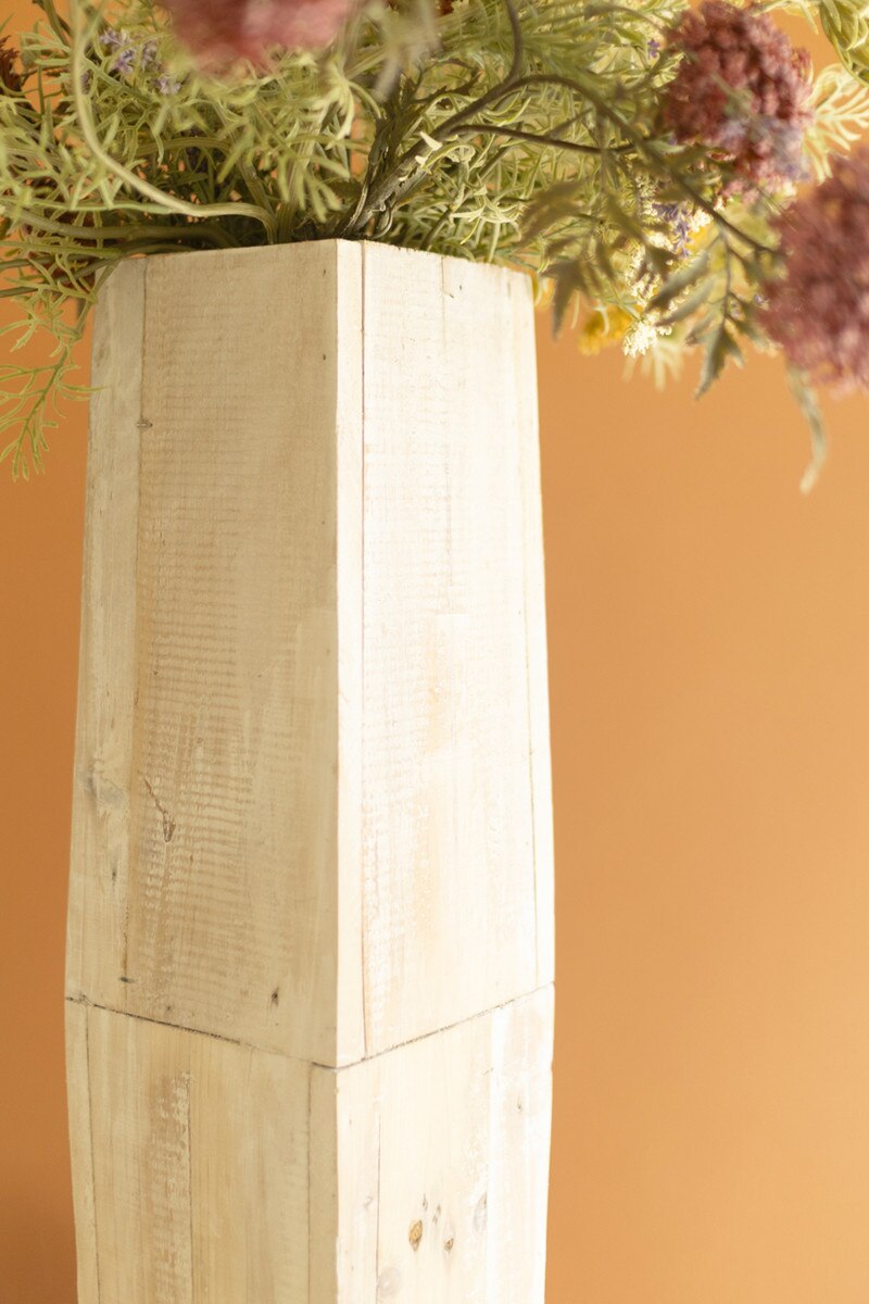 Set of 2 White-Washed Tall Oblong Wooden Vases