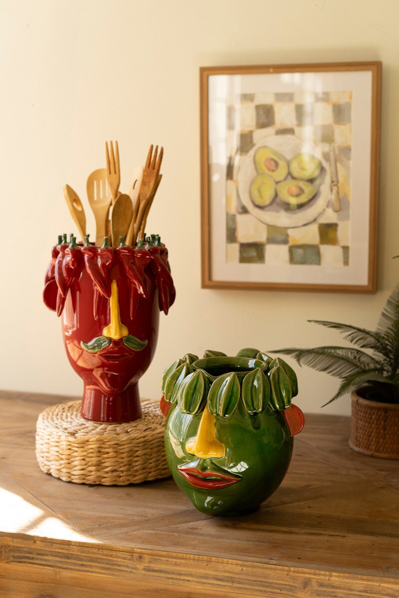 Ceramic Red Peppers Head Planter