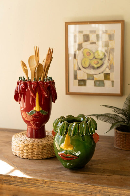 Ceramic Red Peppers Head Planter