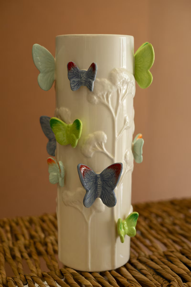 Ceramic Vase with Colorful Butterflies
