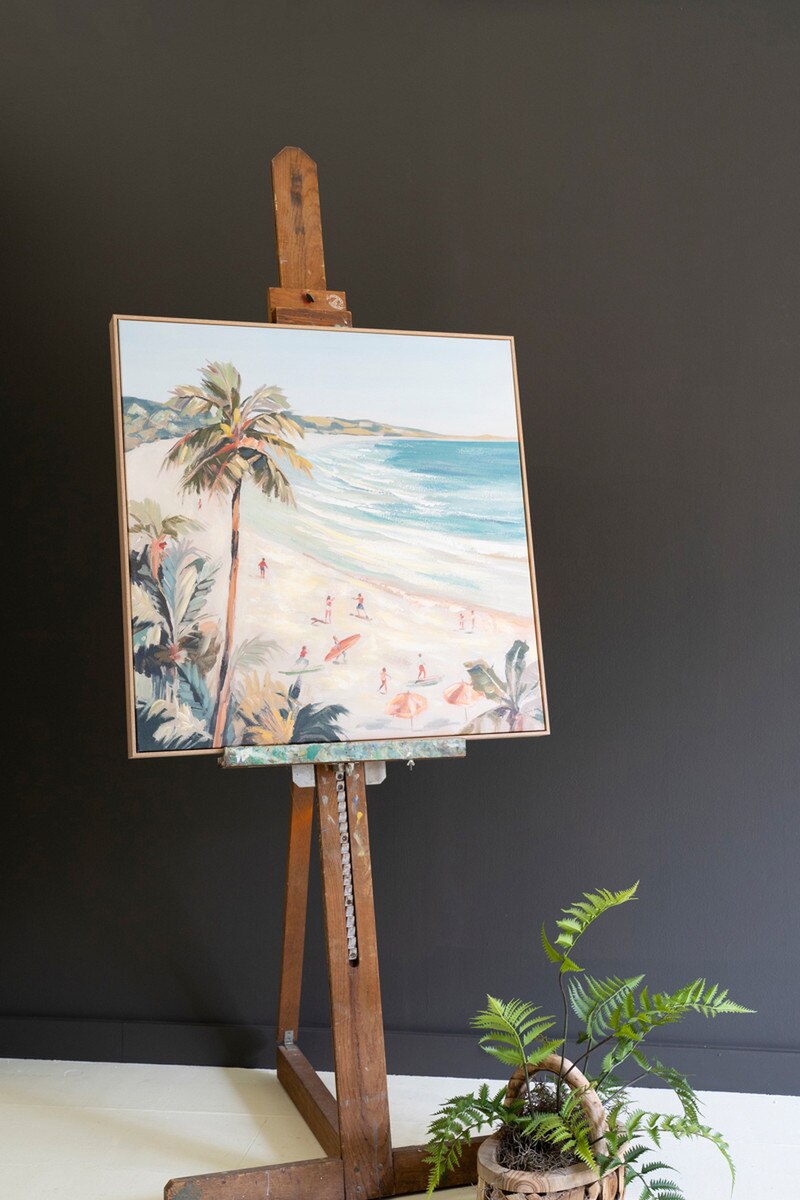 Framed Acrylic Beach Scene Painting