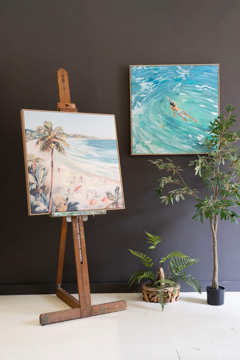 Framed Acrylic Beach Scene Painting