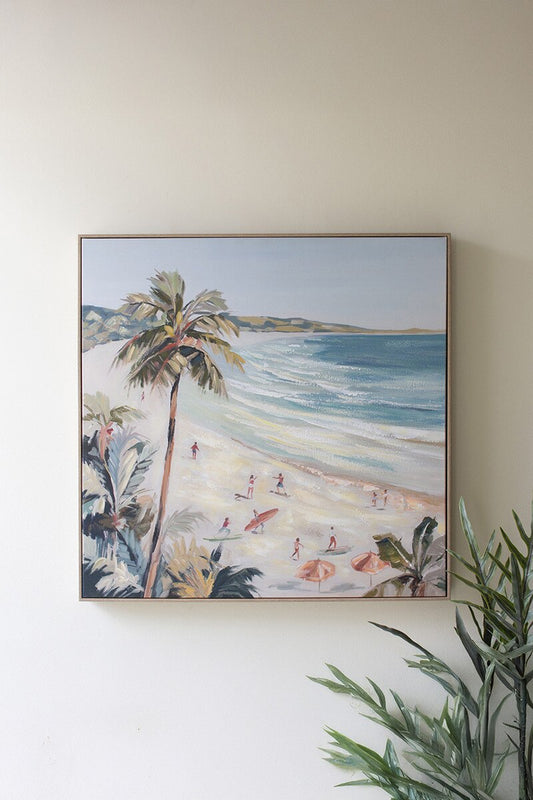 Framed Acrylic Beach Scene Painting