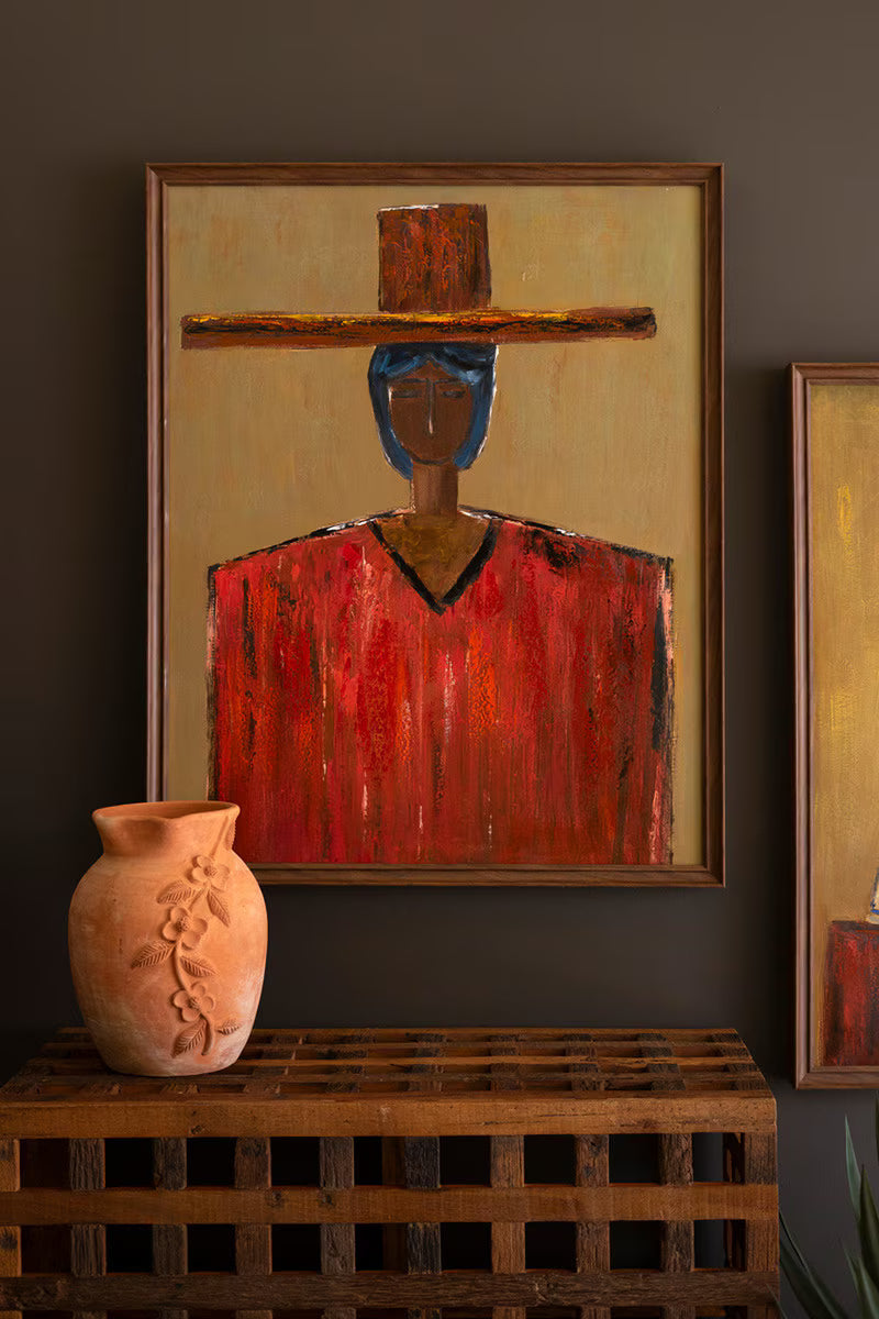 Framed Stylized Man in Hat Painting
