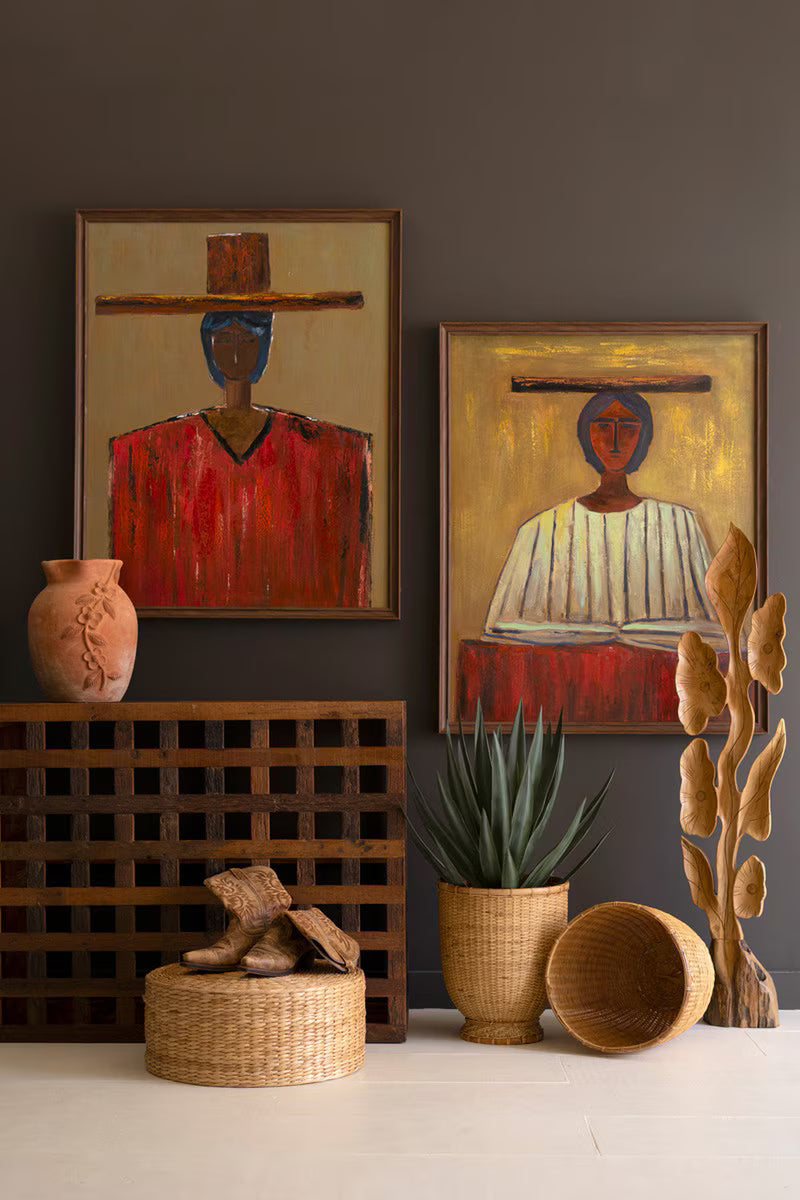 Framed Stylized Man in Hat Painting