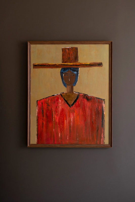 Framed Stylized Man in Hat Painting