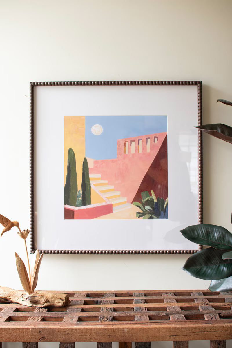 Framed Desert Architecture Painting under Glass