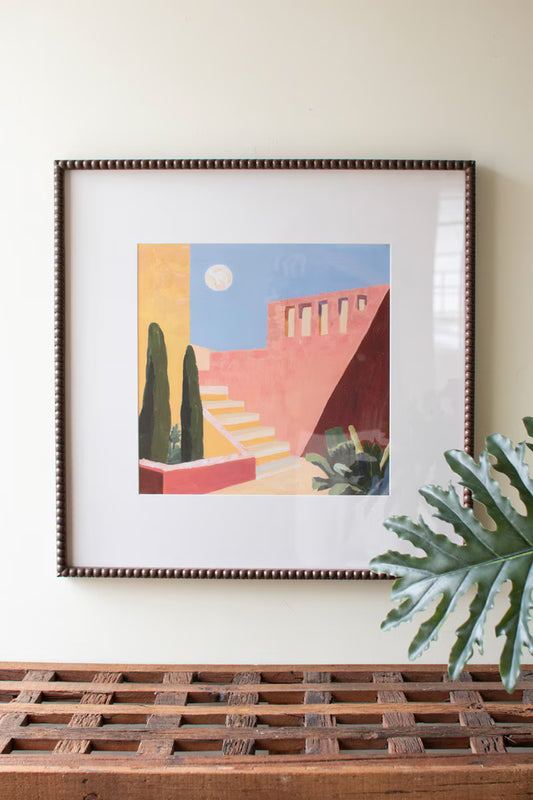 Framed Desert Architecture Painting under Glass