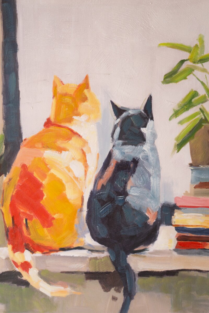Framed Two Cats Painting