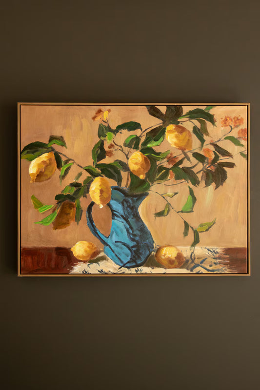 Framed Lemon Branches in a Blue Vase Painting