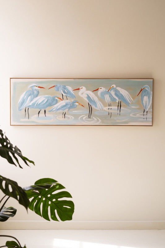 Framed Eight Shorebirds Painting