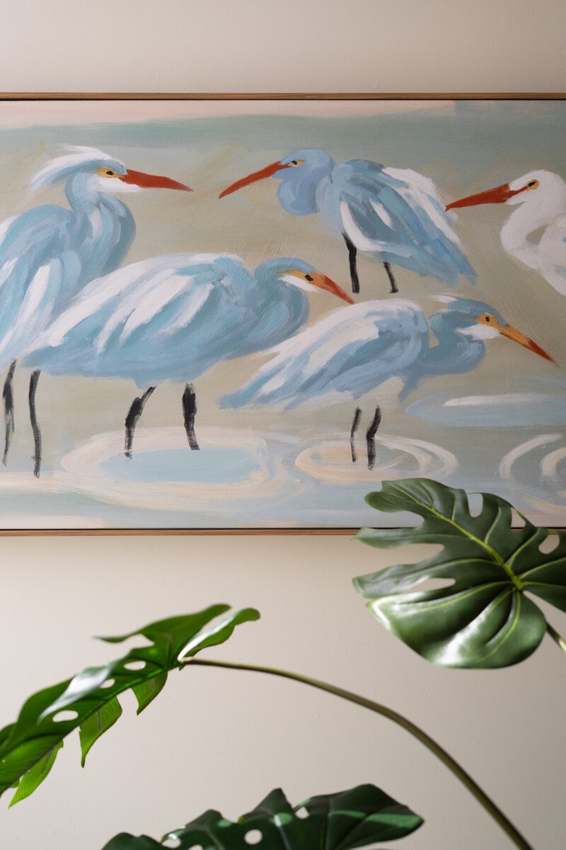 Framed Eight Shorebirds Painting