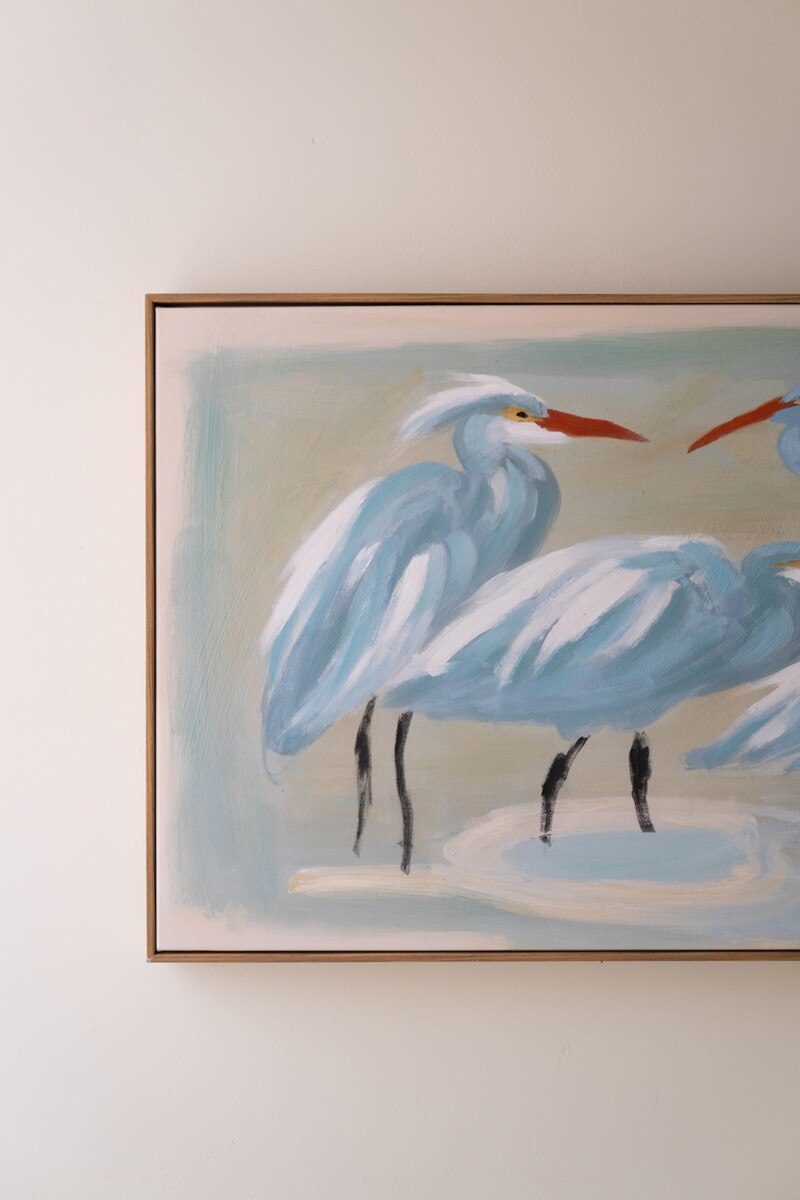 Framed Eight Shorebirds Painting