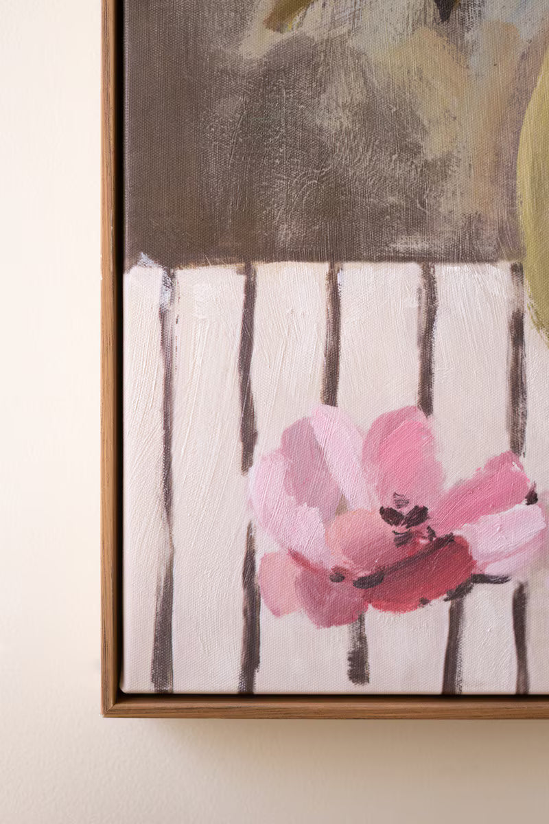 Framed Green Vase with Pink Flowers Painting