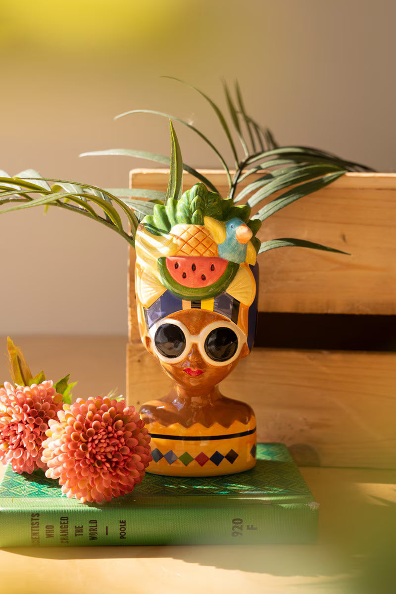 Set of 3 Ceramic Lady Vases with Fruit Hats