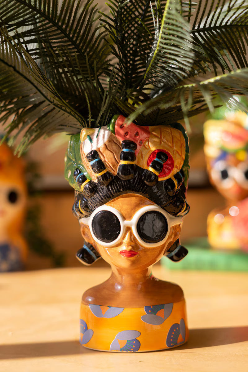 Set of 3 Ceramic Lady Vases with Fruit Hats