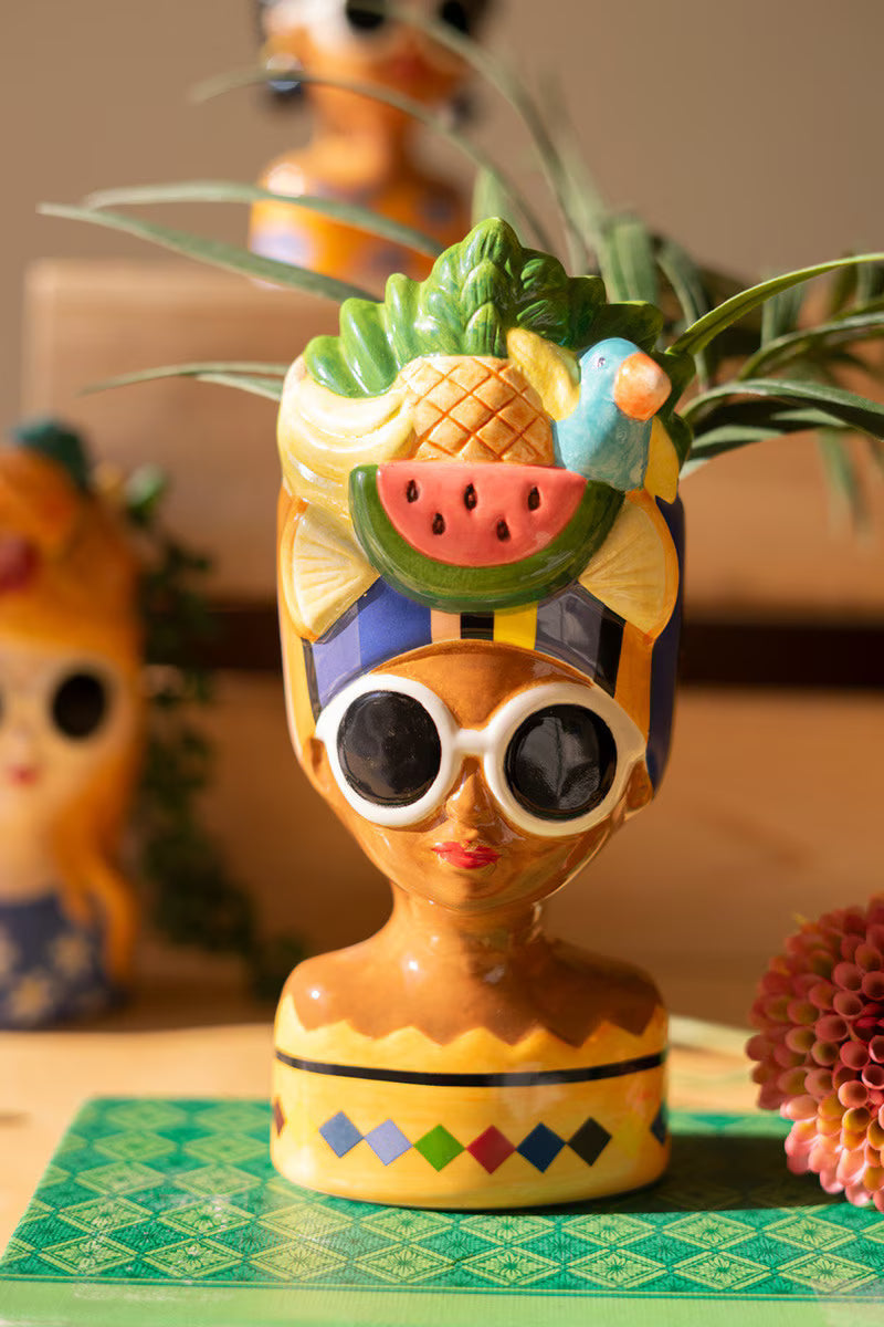 Set of 3 Ceramic Lady Vases with Fruit Hats
