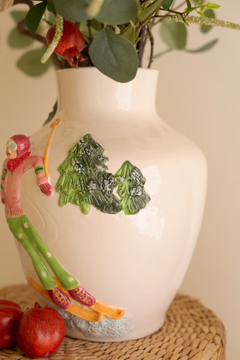 Ceramic Christmas Vase with Skier