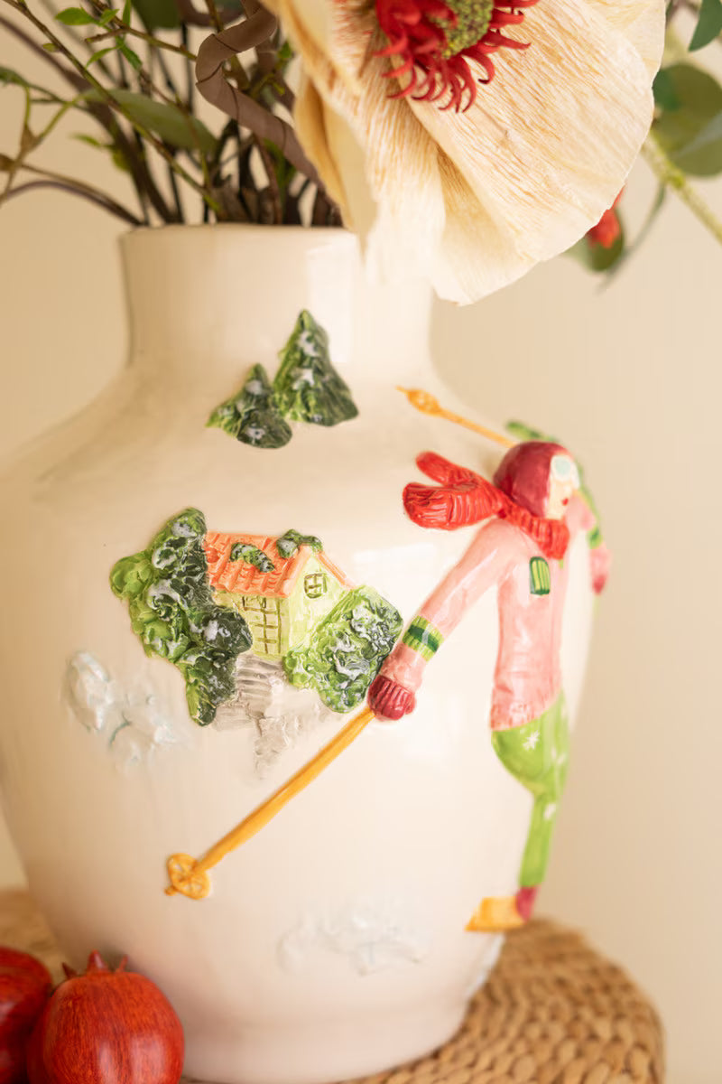 Ceramic Christmas Vase with Skier