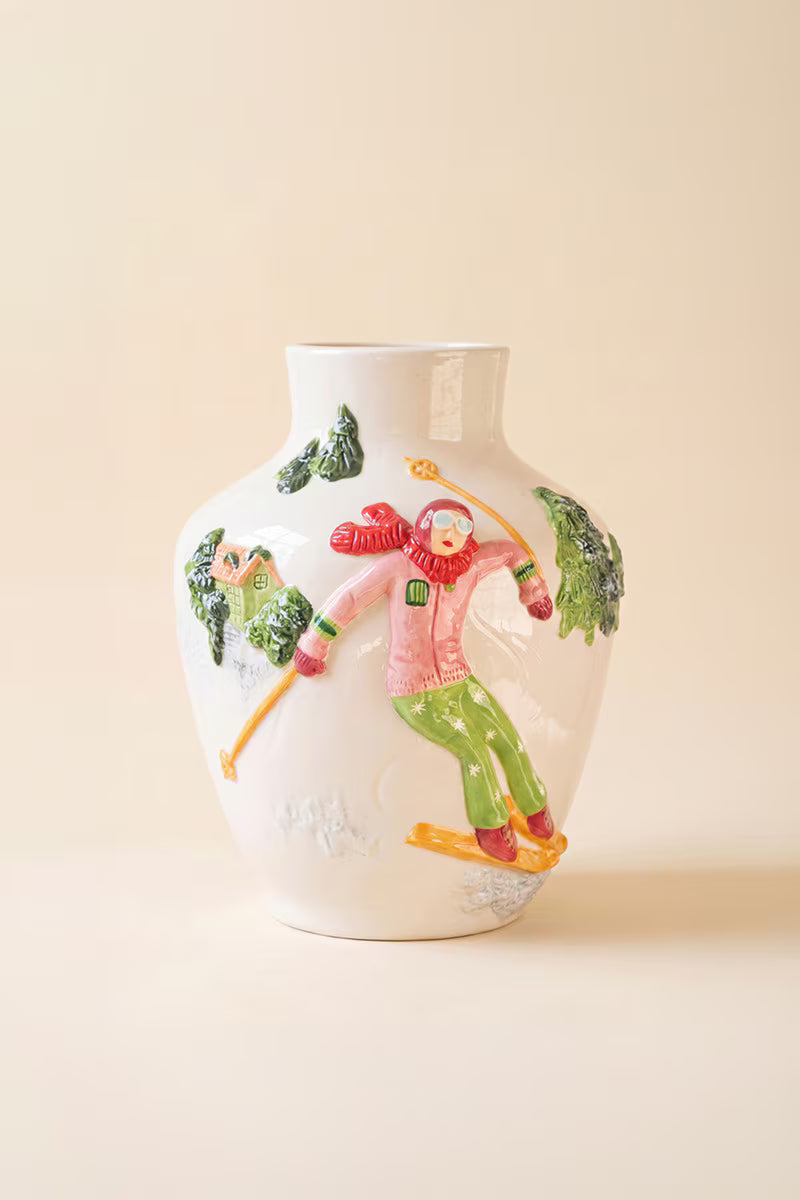 Ceramic Christmas Vase with Skier