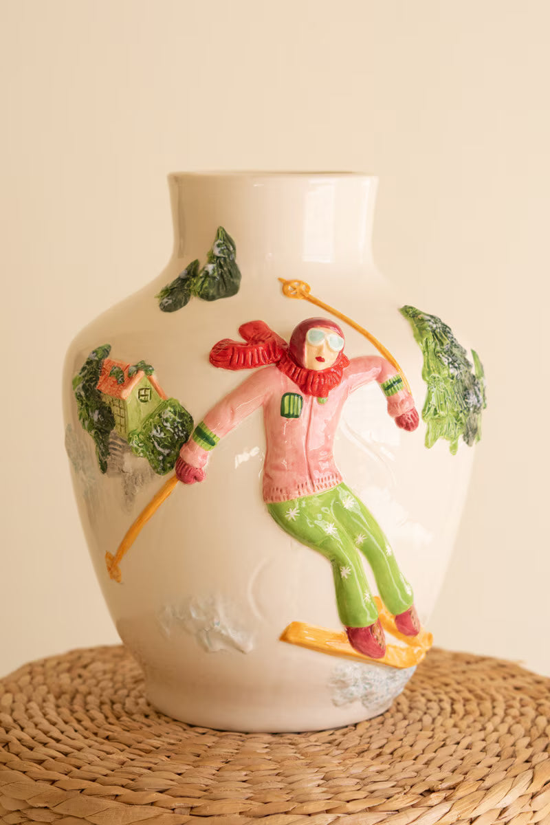 Ceramic Christmas Vase with Skier