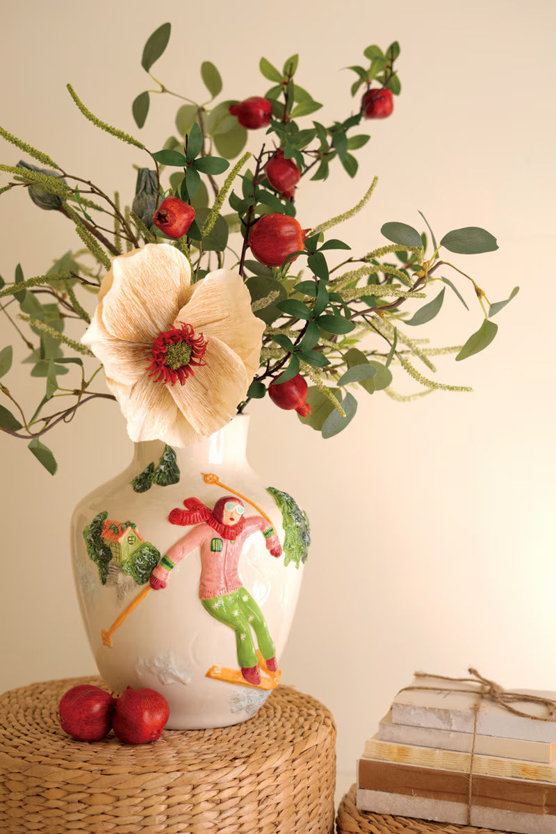 Ceramic Christmas Vase with Skier