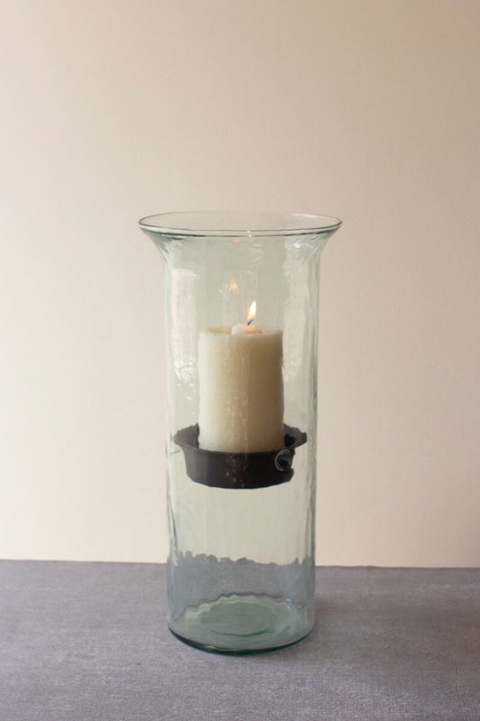 Large Original Glass Candle Cylinder with Rustic Insert