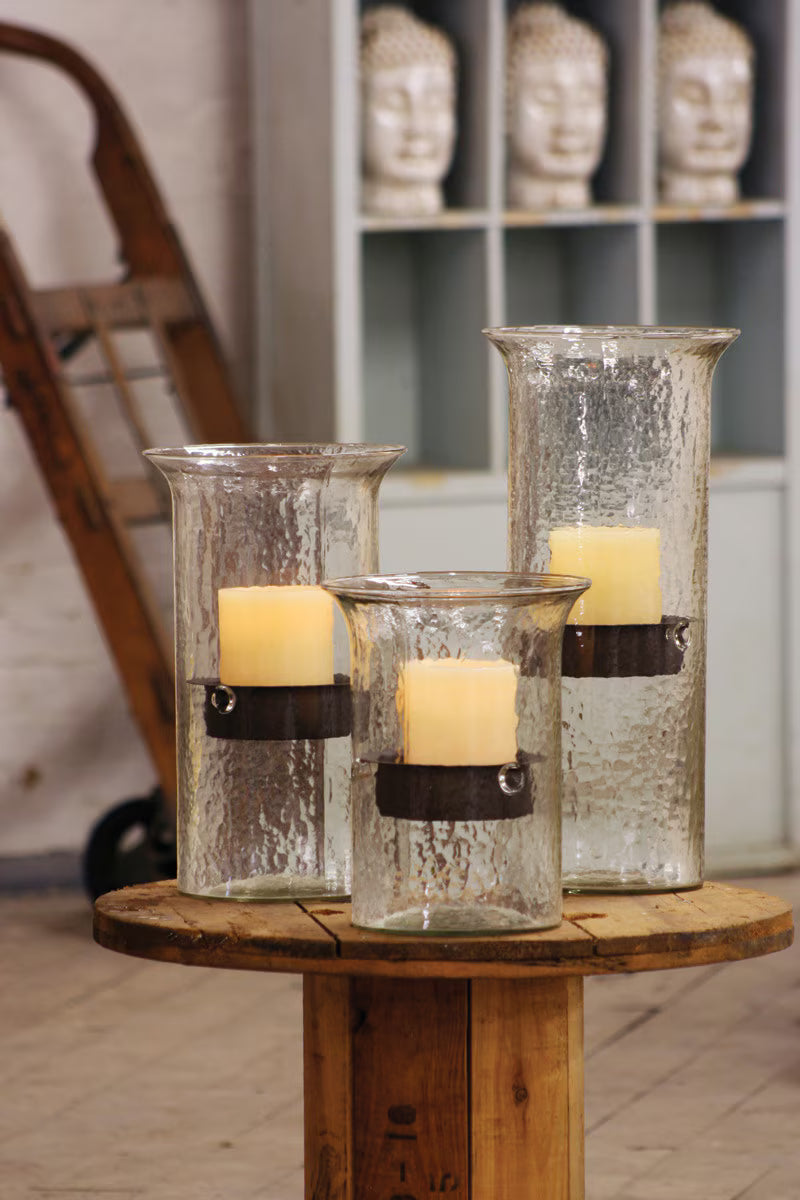 Large Original Glass Candle Cylinder with Rustic Insert