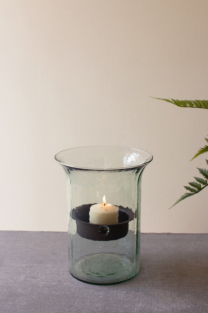 Small Original Glass Candle Cylinder with Rustic Insert