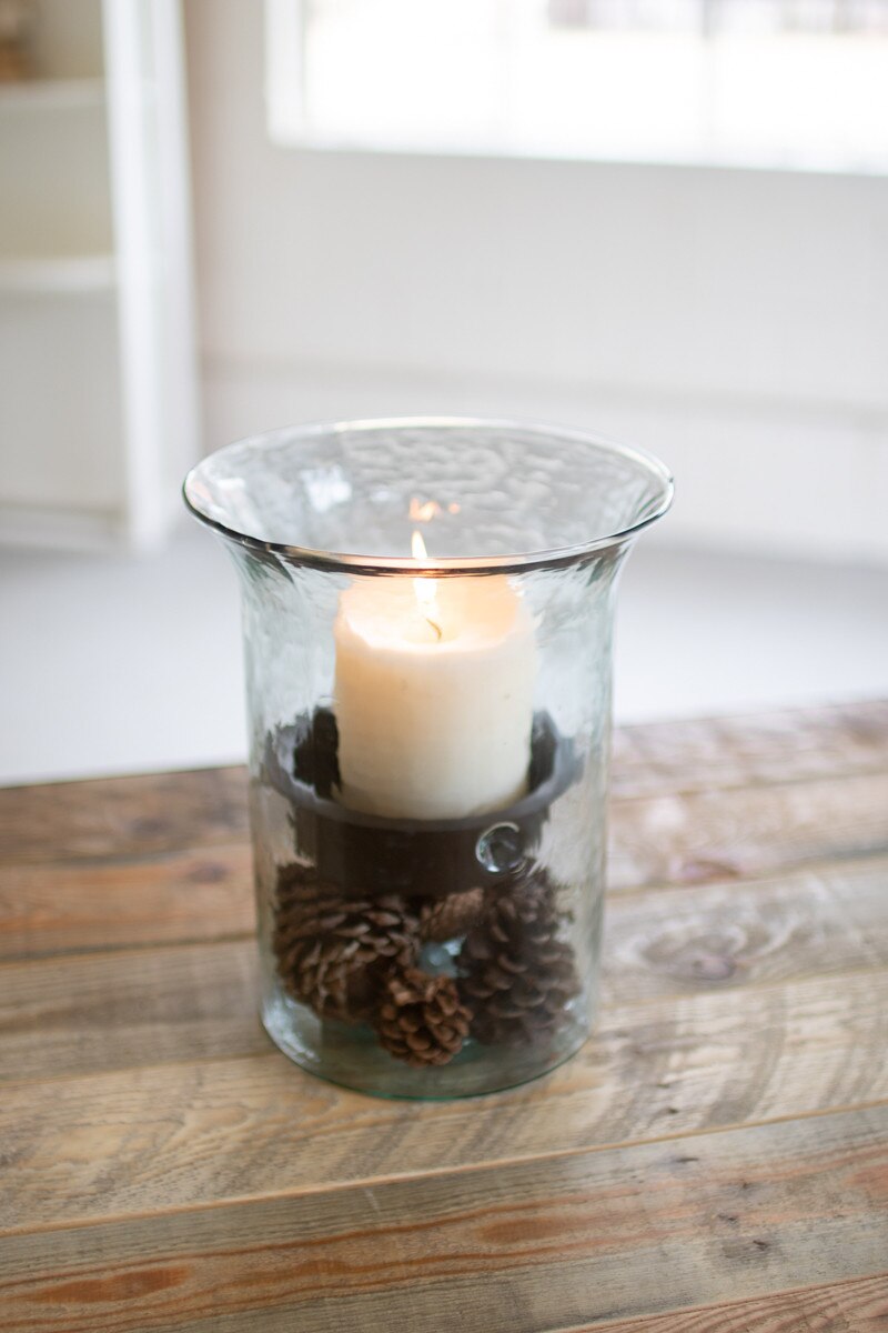 Small Original Glass Candle Cylinder with Rustic Insert