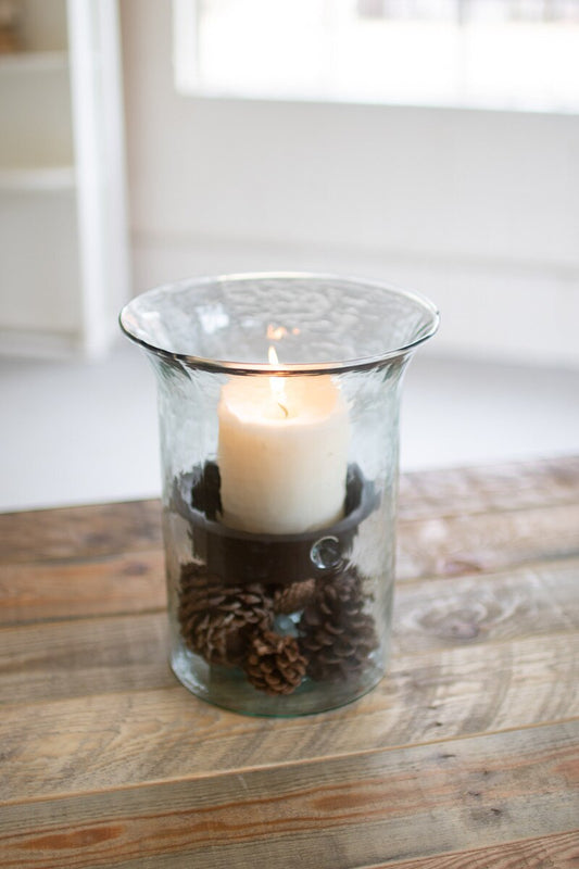 Small Original Glass Candle Cylinder with Rustic Insert