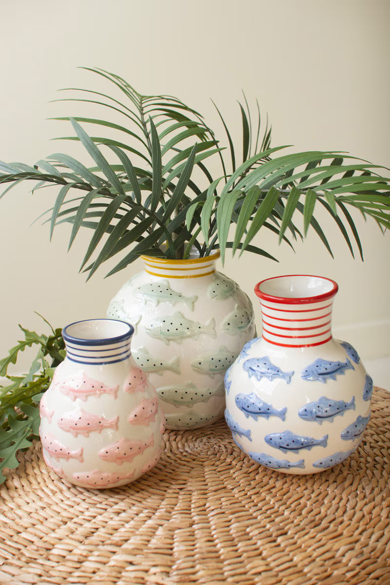 Set of 3 Ceramic Fish Vases