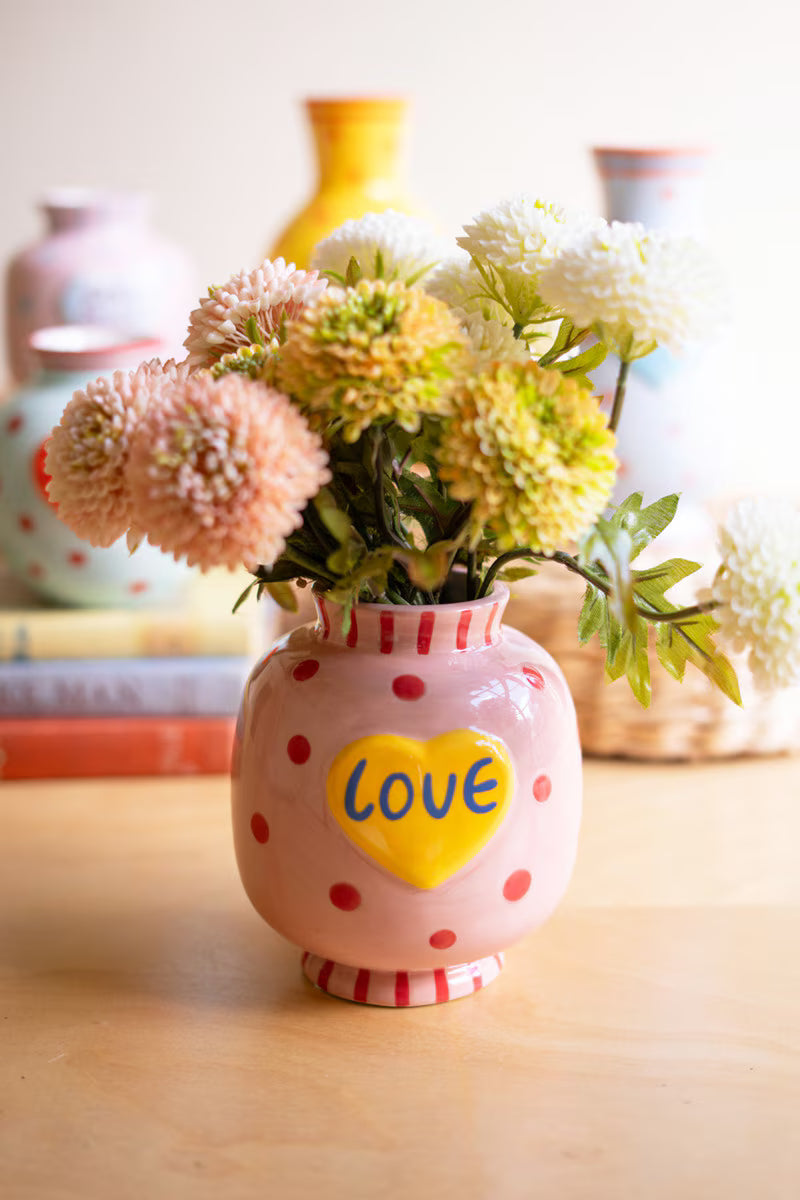 Set of 5 Ceramic Hearts with Words Vases
