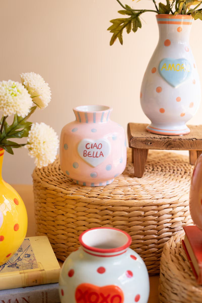 Set of 5 Ceramic Hearts with Words Vases