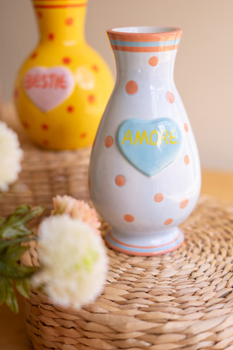 Set of 5 Ceramic Hearts with Words Vases