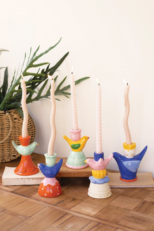 Set of 5 Ceramic Bird Taper Candle Holders