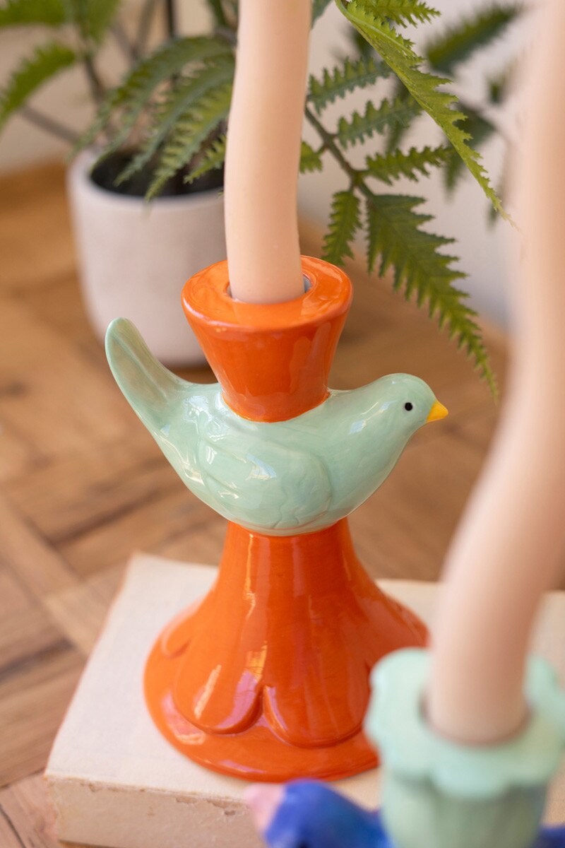 Set of 5 Ceramic Bird Taper Candle Holders