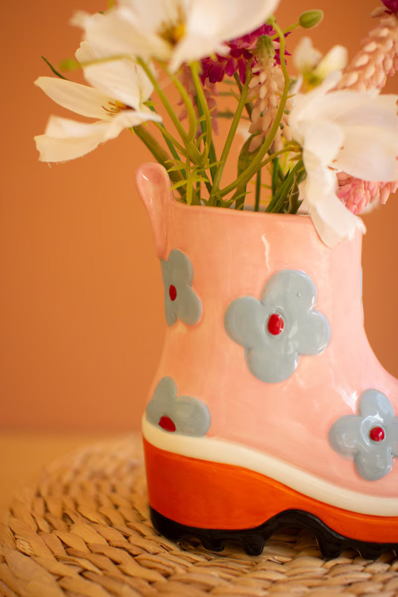 Set of 2 Colorful Ceramic Rubber Boot Vases